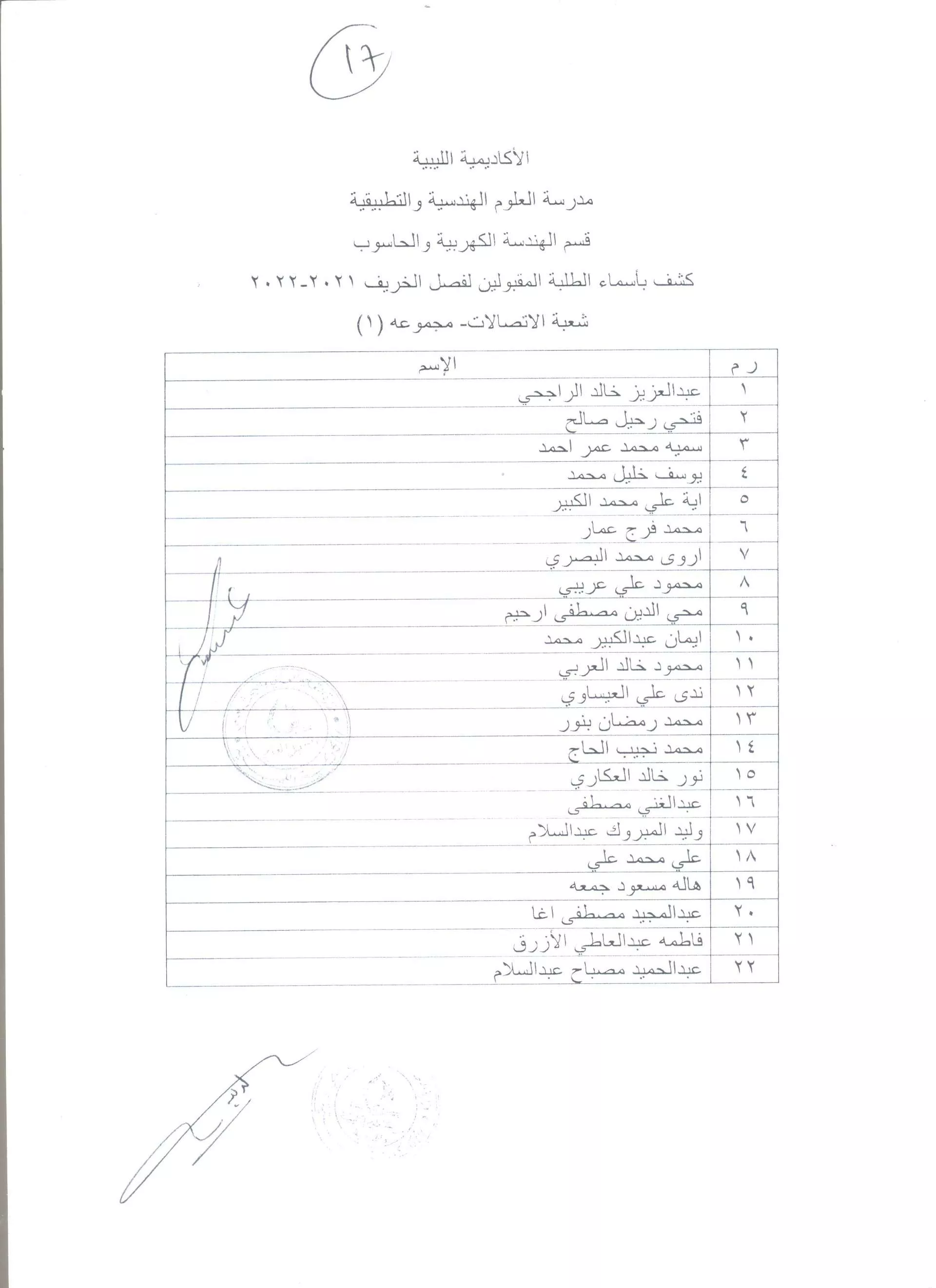 نتائج المفاضلة للطلاب المتقدمين للدراسة بالأكاديمية الليبية 2021 - 2022
